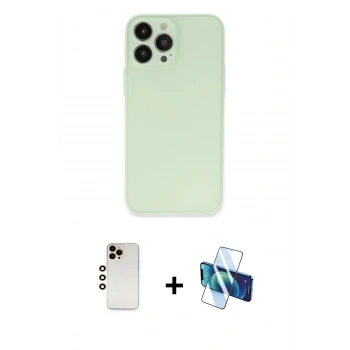 MARSİLYAN™- iPhone 13 Pro Max Kılıf Atlas Minimal Prime - Siyah 3D Antistatik Cam Ekran Koruyucu + Shine Kamera Lens - GD