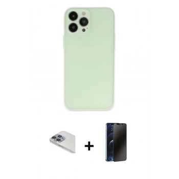 MARSİLYAN™- iPhone 13 Pro Max Kılıf Atlas Minimal Prime - Siyah 3D Antistatik Hayalet Cam Ekran Koruyucu + Pers Alüminyum Kamera Lens - SABE