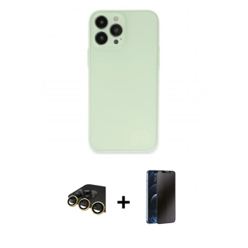 MARSİLYAN™- iPhone 13 Pro Max Kılıf Atlas Minimal Prime - Siyah 3D Antistatik Hayalet Cam Ekran Koruyucu + Raze Metal Kamera Lens - GD