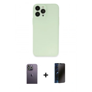 MARSİLYAN™- iPhone 13 Pro Max Kılıf Atlas Minimal Prime - Siyah 3D Antistatik Hayalet Cam Ekran Koruyucu + Neon Fosforlu Kamera Lens - BZ