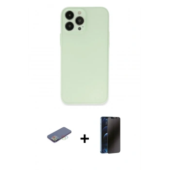 MARSİLYAN™- iPhone 13 Pro Max Kılıf Atlas Minimal Prime - Siyah 3D Antistatik Hayalet Cam Ekran Koruyucu + Renkli Kamera Lens Koruma Cam - MI