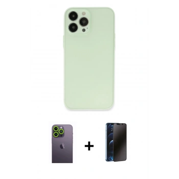 MARSİLYAN™- iPhone 13 Pro Max Kılıf Atlas Minimal Prime - Siyah 3D Antistatik Hayalet Cam Ekran Koruyucu + Neon Fosforlu Kamera Lens - YL