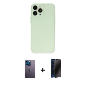 MARSİLYAN™- iPhone 13 Pro Max Kılıf Atlas Minimal Prime - Siyah 3D Antistatik Hayalet Cam Ekran Koruyucu + Neon Fosforlu Kamera Lens - MI