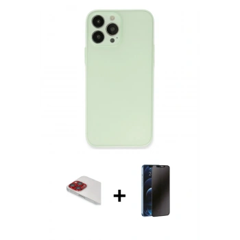 MARSİLYAN™- iPhone 13 Pro Max Kılıf Atlas Minimal Prime - Siyah 3D Antistatik Hayalet Cam Ekran Koruyucu + Pers Alüminyum Kamera Lens - KI