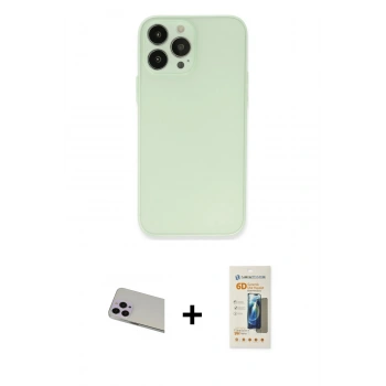 MARSİLYAN™- iPhone 13 Pro Max Kılıf Atlas Minimal Prime - Siyah 6D Mat Seramik Hayalet Nano Ekran Koruyucu + Rainbow Kamera Lens Koruma Cam - MR