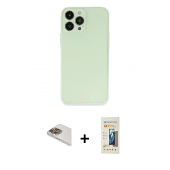 MARSİLYAN™- iPhone 13 Pro Max Kılıf Atlas Minimal Prime - Siyah 6D Mat Seramik Hayalet Nano Ekran Koruyucu + Pers Alüminyum Kamera Lens - GD