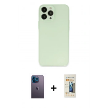 MARSİLYAN™- iPhone 13 Pro Max Kılıf Atlas Minimal Prime - Siyah 6D Mat Seramik Hayalet Nano Ekran Koruyucu + Neon Fosforlu Kamera Lens - MI