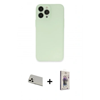 MARSİLYAN™- iPhone 13 Pro Max Kılıf Atlas Minimal Prime - Siyah Bilvis 3D Cam Ekran Koruyucu + Rainbow Kamera Lens Koruma Cam - BZ