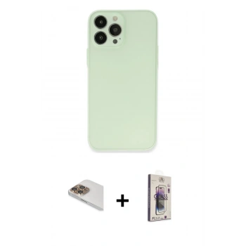 MARSİLYAN™- iPhone 13 Pro Max Kılıf Atlas Minimal Prime - Siyah Bilvis 3D Cam Ekran Koruyucu + Pers Alüminyum Kamera Lens - GD
