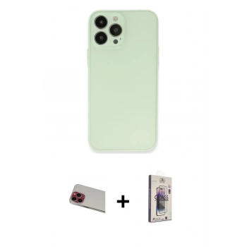MARSİLYAN™- iPhone 13 Pro Max Kılıf Atlas Minimal Prime - Siyah Bilvis 3D Cam Ekran Koruyucu + Rainbow Kamera Lens Koruma Cam - KI