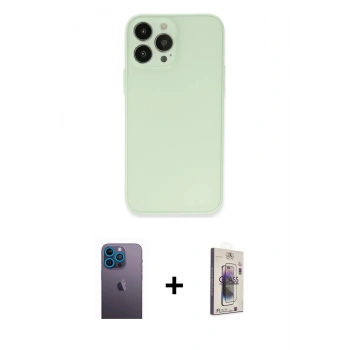 MARSİLYAN™- iPhone 13 Pro Max Kılıf Atlas Minimal Prime - Siyah Bilvis 3D Cam Ekran Koruyucu + Neon Fosforlu Kamera Lens - MI