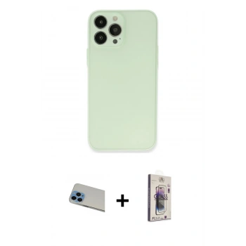 MARSİLYAN™- iPhone 13 Pro Max Kılıf Atlas Minimal Prime - Siyah Bilvis 3D Cam Ekran Koruyucu + Rainbow Kamera Lens Koruma Cam - MI