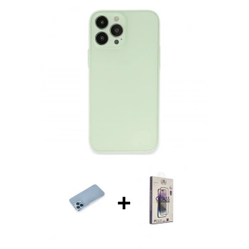 MARSİLYAN™- iPhone 13 Pro Max Kılıf Atlas Minimal Prime - Siyah Bilvis 3D Cam Ekran Koruyucu + Shine Kamera Lens Koruma Cam - MI
