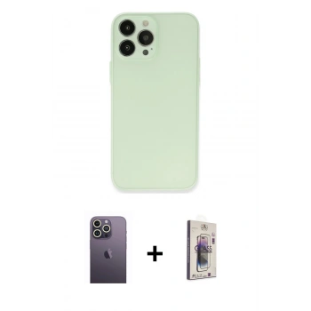 MARSİLYAN™- iPhone 13 Pro Max Kılıf Atlas Minimal Prime - Siyah Bilvis 3D Cam Ekran Koruyucu + Neon Fosforlu Kamera Lens - BZ