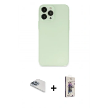 MARSİLYAN™- iPhone 13 Pro Max Kılıf Atlas Minimal Prime - Siyah Bilvis 3D Cam Ekran Koruyucu + Pers Alüminyum Kamera Lens - SABE