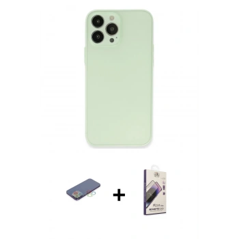 MARSİLYAN™- iPhone 13 Pro Max Kılıf Atlas Minimal Prime - Siyah Bilvis 3D Mat Cam Ekran Koruyucu + Renkli Kamera Lens Koruma Cam - MI