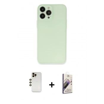 MARSİLYAN™- iPhone 13 Pro Max Kılıf Atlas Minimal Prime - Siyah Bilvis 3D Mat Cam Ekran Koruyucu + Shine Kamera Lens - GD