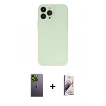 MARSİLYAN™- iPhone 13 Pro Max Kılıf Atlas Minimal Prime - Siyah Bilvis 3D Mat Cam Ekran Koruyucu + Neon Fosforlu Kamera Lens - YL