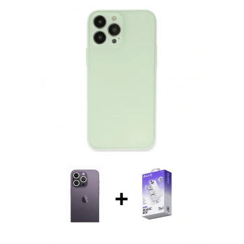 MARSİLYAN™- iPhone 13 Pro Max Kılıf Atlas Minimal Prime - Siyah Bilvis 5in1 3D Magic Cam Ekran Koruyucu + Neon Fosforlu Kamera Lens - BZ
