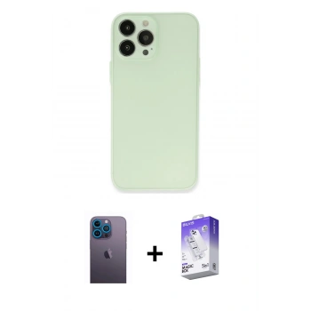 MARSİLYAN™- iPhone 13 Pro Max Kılıf Atlas Minimal Prime - Siyah Bilvis 5in1 3D Magic Cam Ekran Koruyucu + Neon Fosforlu Kamera Lens - MI