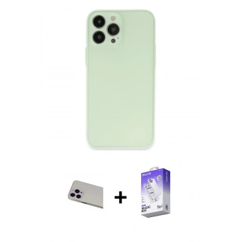 MARSİLYAN™- iPhone 13 Pro Max Kılıf Atlas Minimal Prime - Siyah Bilvis 5in1 3D Magic Cam Ekran Koruyucu + Rainbow Kamera Lens Koruma Cam - MR