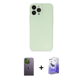 MARSİLYAN™- iPhone 13 Pro Max Kılıf Atlas Minimal Prime - Siyah Bilvis 5in1 5D Magic Hayalet Cam Ekran Koruyucu + Neon Fosforlu Kamera Lens - YL