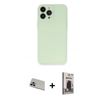 MARSİLYAN™- iPhone 13 Pro Max Kılıf Atlas Minimal Prime - Siyah Bilvis Hayalet Cam Ekran Koruyucu + Rainbow Kamera Lens Koruma Cam - MR