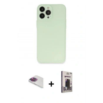MARSİLYAN™- iPhone 13 Pro Max Kılıf Atlas Minimal Prime - Siyah Bilvis Hayalet Cam Ekran Koruyucu + Pers Alüminyum Kamera Lens - GI