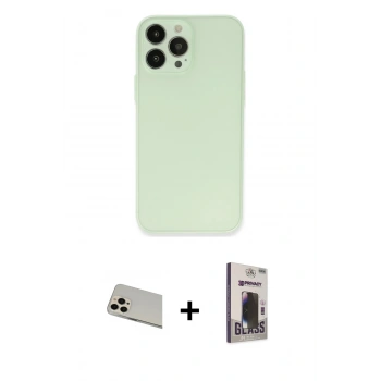 MARSİLYAN™- iPhone 13 Pro Max Kılıf Atlas Minimal Prime - Siyah Bilvis Hayalet Cam Ekran Koruyucu + Rainbow Kamera Lens Koruma Cam - REGD
