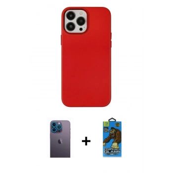 MARSİLYAN™- iPhone 13 Pro Max Kılıf Çekirdek Çizgi - Siyah 18D Cam Ekran Koruyucu + Neon Fosforlu Kamera Lens - MI