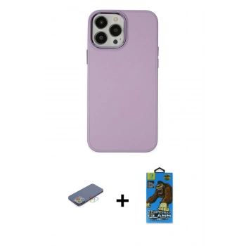 MARSİLYAN™- iPhone 13 Pro Max Kılıf Çekirdek Çizgi - Siyah 18D Cam Ekran Koruyucu + Renkli Kamera Lens Koruma Cam - MI