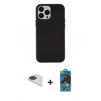 MARSİLYAN™- iPhone 13 Pro Max Kılıf Çekirdek Çizgi - Siyah 18D Cam Ekran Koruyucu + Pers Alüminyum Kamera Lens - LT