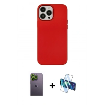 MARSİLYAN™- iPhone 13 Pro Max Kılıf Çekirdek Çizgi - Siyah 3D Antistatik Cam Ekran Koruyucu + Neon Fosforlu Kamera Lens - YL