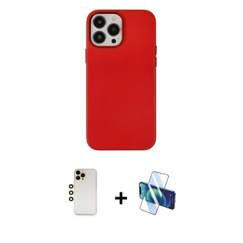 MARSİLYAN™- iPhone 13 Pro Max Kılıf Çekirdek Çizgi - Siyah 3D Antistatik Cam Ekran Koruyucu + Shine Kamera Lens - GD