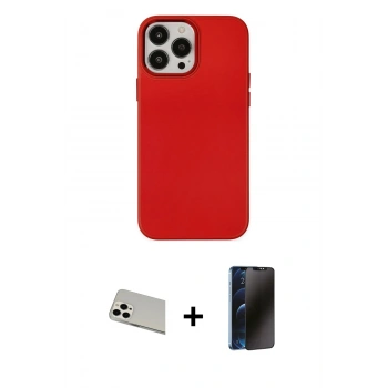 MARSİLYAN™- iPhone 13 Pro Max Kılıf Çekirdek Çizgi - Siyah 3D Antistatik Hayalet Cam Ekran Koruyucu + Rainbow Kamera Lens Koruma Cam - BZ
