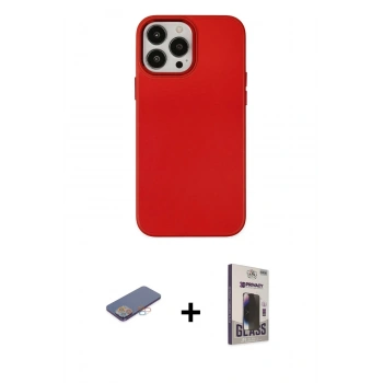 MARSİLYAN™- iPhone 13 Pro Max Kılıf Çekirdek Çizgi - Siyah Bilvis Hayalet Cam Ekran Koruyucu + Renkli Kamera Lens Koruma Cam - PE