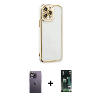 MARSİLYAN™- iPhone 13 Pro Max Kılıf Çekirdek Klasik Serisi - Şeffaf 360 Full Body Arka Koruyucu + Neon Fosforlu Kamera Lens - BZ