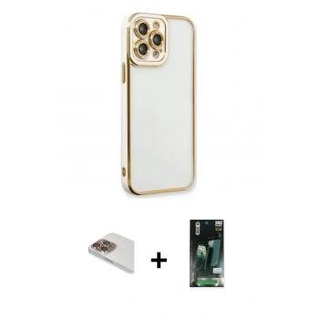 MARSİLYAN™- iPhone 13 Pro Max Kılıf Çekirdek Klasik Serisi - Şeffaf 360 Full Body Arka Koruyucu + Pers Alüminyum Kamera Lens - GD