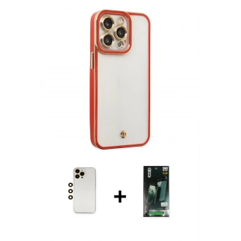 MARSİLYAN™- iPhone 13 Pro Max Kılıf Çekirdek Klasik Serisi - Şeffaf 360 Full Body Arka Koruyucu + Shine Kamera Lens - GD
