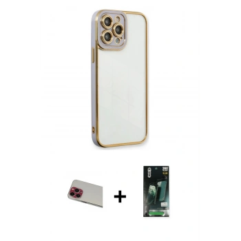 MARSİLYAN™- iPhone 13 Pro Max Kılıf Çekirdek Klasik Serisi - Şeffaf 360 Full Body Arka Koruyucu + Rainbow Kamera Lens Koruma Cam - KI