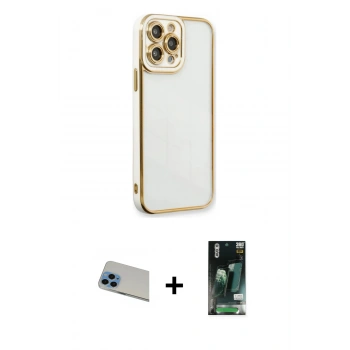 MARSİLYAN™- iPhone 13 Pro Max Kılıf Çekirdek Klasik Serisi - Şeffaf 360 Full Body Arka Koruyucu + Rainbow Kamera Lens Koruma Cam - MI