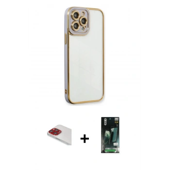 MARSİLYAN™- iPhone 13 Pro Max Kılıf Çekirdek Klasik Serisi - Şeffaf 360 Full Body Arka Koruyucu + Pers Alüminyum Kamera Lens - KI