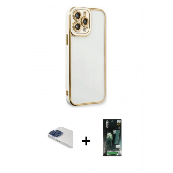 MARSİLYAN™- iPhone 13 Pro Max Kılıf Çekirdek Klasik Serisi - Şeffaf 360 Full Body Arka Koruyucu + Pers Alüminyum Kamera Lens - LT