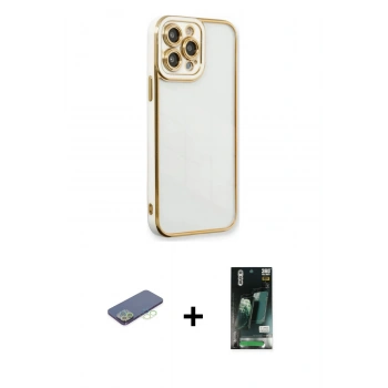 MARSİLYAN™- iPhone 13 Pro Max Kılıf Çekirdek Klasik Serisi - Şeffaf 360 Full Body Arka Koruyucu + Renkli Kamera Lens Koruma Cam - YL