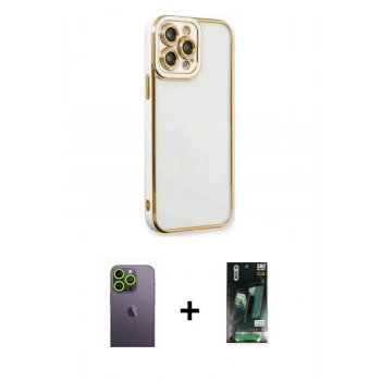 MARSİLYAN™- iPhone 13 Pro Max Kılıf Çekirdek Klasik Serisi - Şeffaf 360 Full Body Arka Koruyucu + Neon Fosforlu Kamera Lens - YL
