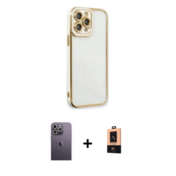 MARSİLYAN™- iPhone 13 Pro Max Kılıf Çekirdek Klasik Serisi - Şeffaf Maxco Cam Ekran Koruyucu + Neon Fosforlu Kamera Lens - BZ