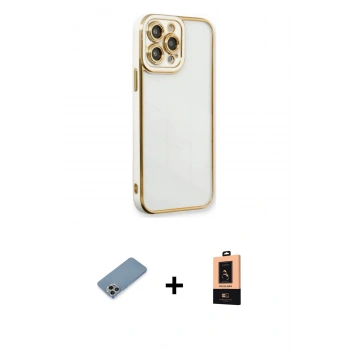 MARSİLYAN™- iPhone 13 Pro Max Kılıf Çekirdek Klasik Serisi - Şeffaf Maxco Cam Ekran Koruyucu + Shine Kamera Lens Koruma Cam - GI