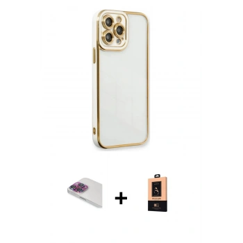 MARSİLYAN™- iPhone 13 Pro Max Kılıf Çekirdek Klasik Serisi - Şeffaf Maxco Cam Ekran Koruyucu + Pers Alüminyum Kamera Lens - GI