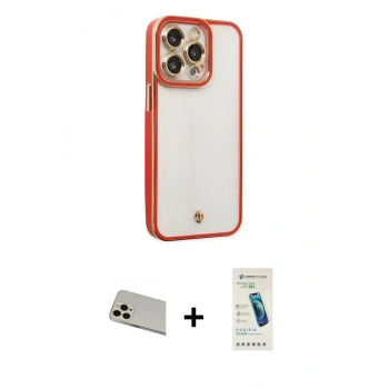 MARSİLYAN™- iPhone 13 Pro Max Kılıf Çekirdek Klasik Serisi - Şeffaf Pasifik Cam Ekran Koruyucu + Rainbow Kamera Lens Koruma Cam - REGD