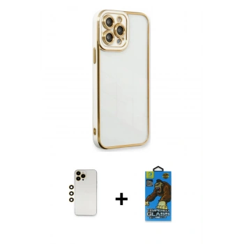 MARSİLYAN™- iPhone 13 Pro Max Kılıf Çekirdek Klasik Serisi - Siyah 18D Cam Ekran Koruyucu + Shine Kamera Lens - GD
